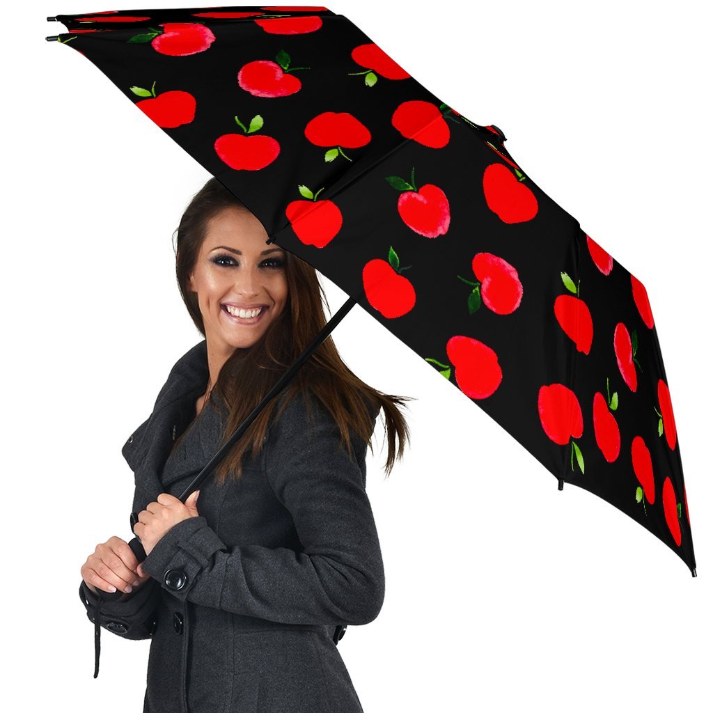 Apple Red Pattern Print Automatic Foldable Umbrella-grizzshop