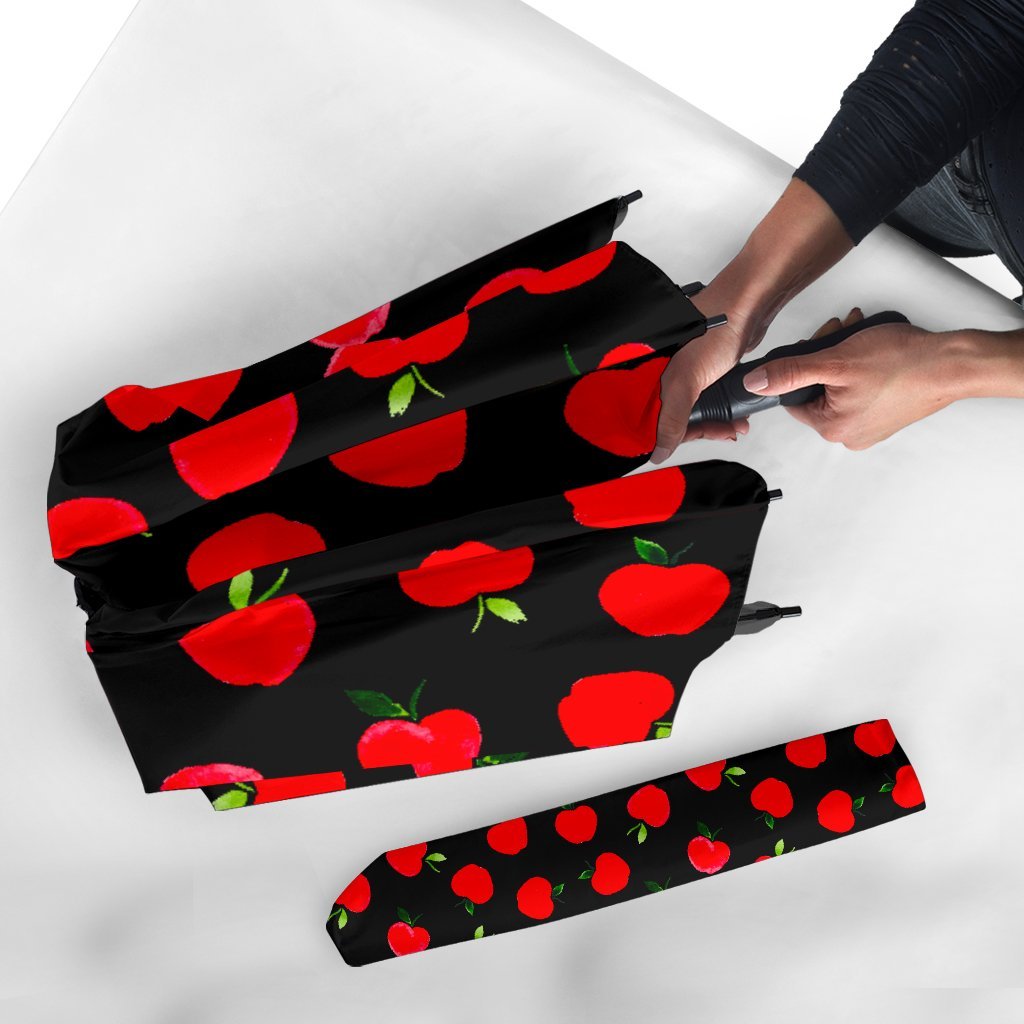 Apple Red Pattern Print Automatic Foldable Umbrella-grizzshop