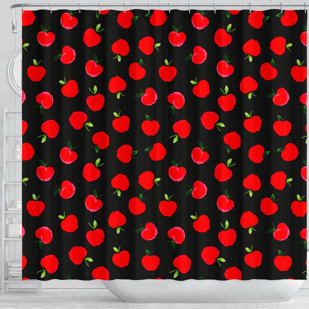 Apple Red Pattern Print Bathroom Shower Curtain-grizzshop