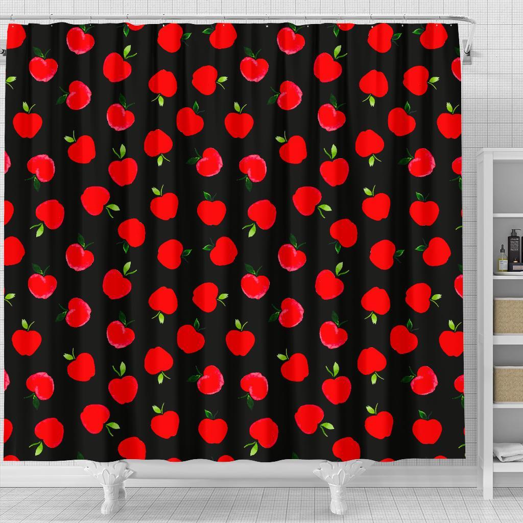 Apple Red Pattern Print Bathroom Shower Curtain-grizzshop