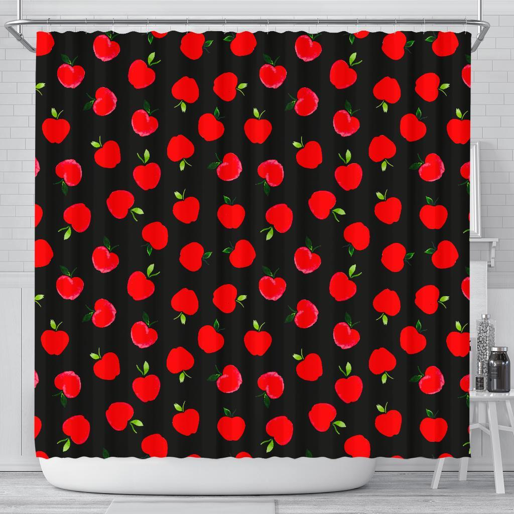 Apple Red Pattern Print Bathroom Shower Curtain-grizzshop