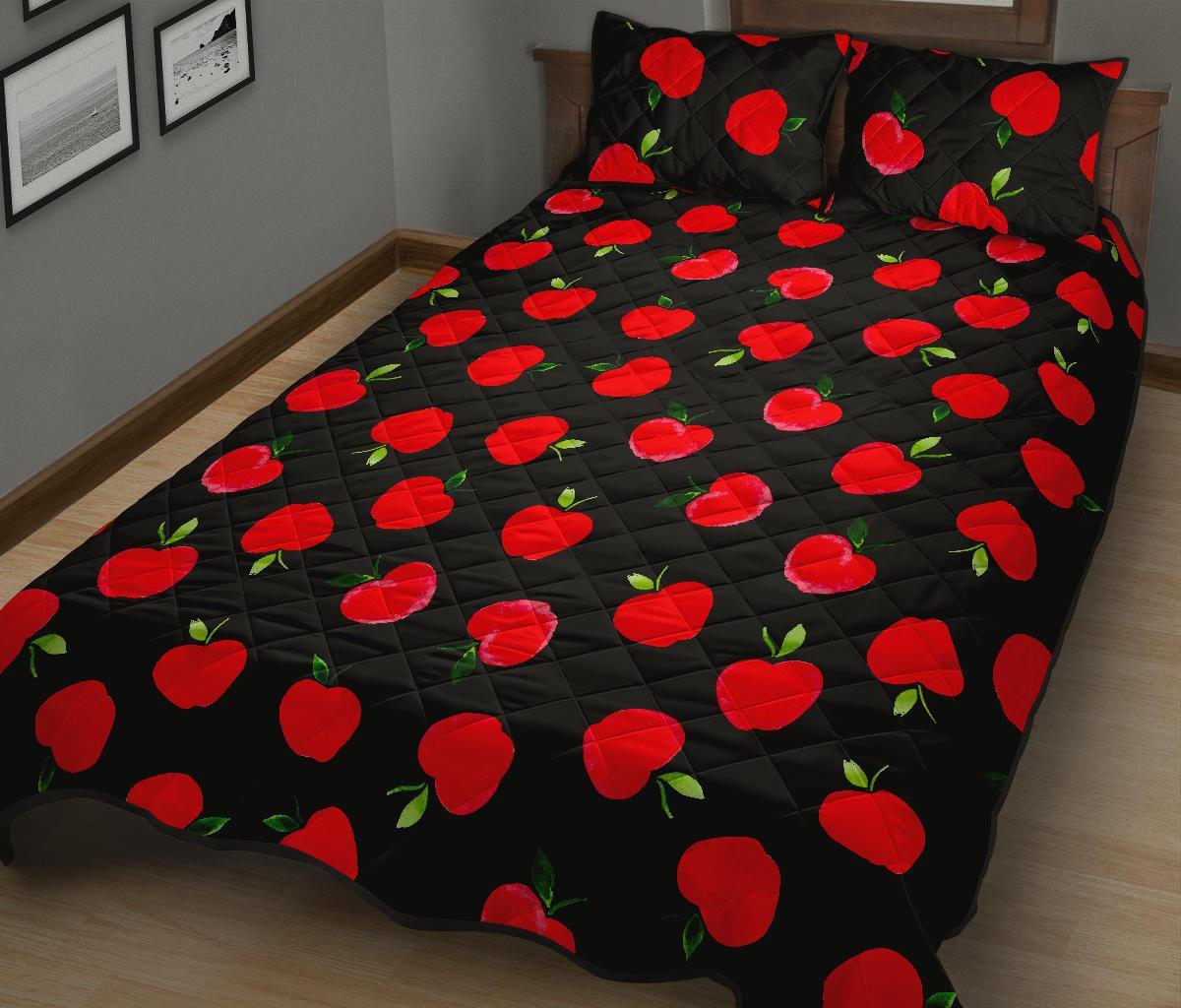 Apple Red Pattern Print Bed Set Quilt-grizzshop