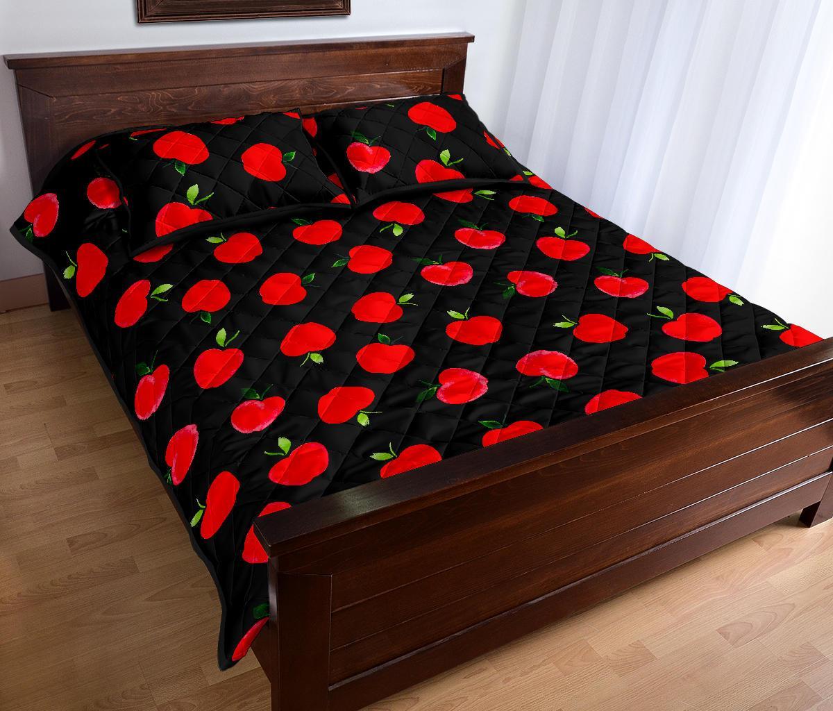 Apple Red Pattern Print Bed Set Quilt-grizzshop