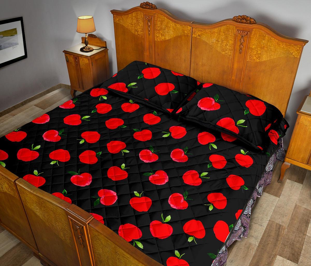 Apple Red Pattern Print Bed Set Quilt-grizzshop