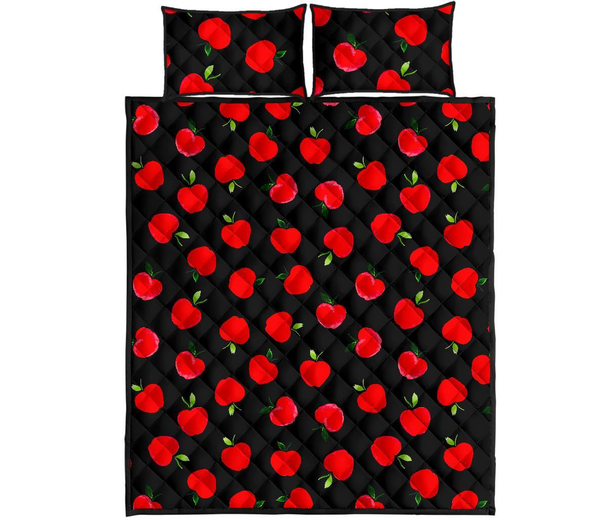 Apple Red Pattern Print Bed Set Quilt-grizzshop