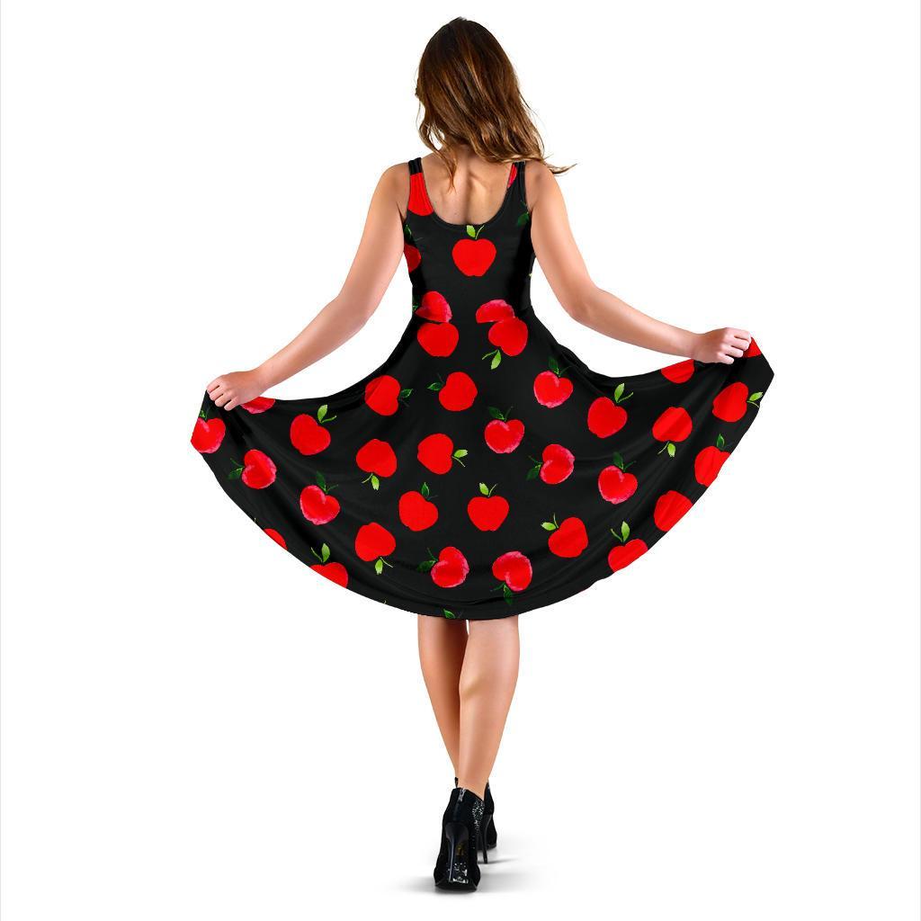 Apple Red Pattern Print Dress-grizzshop