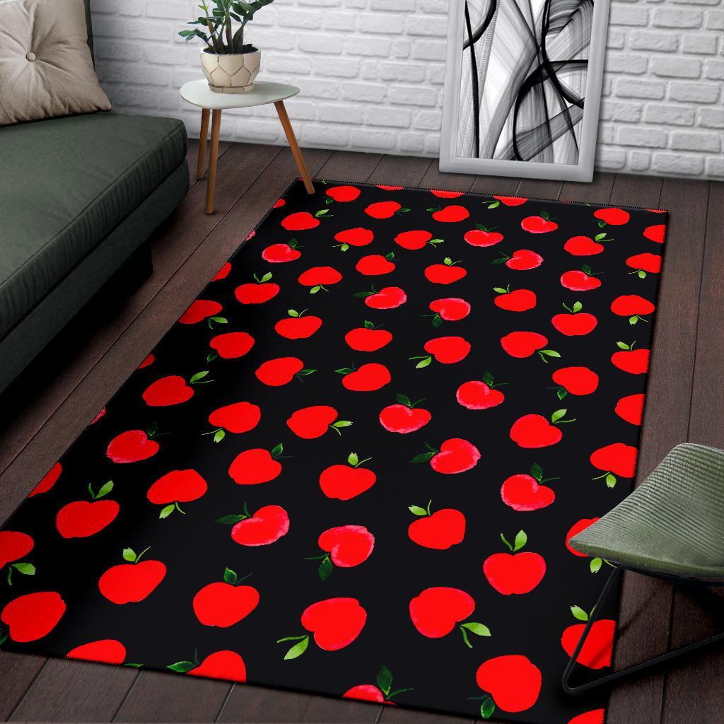 Apple Red Pattern Print Floor Mat-grizzshop