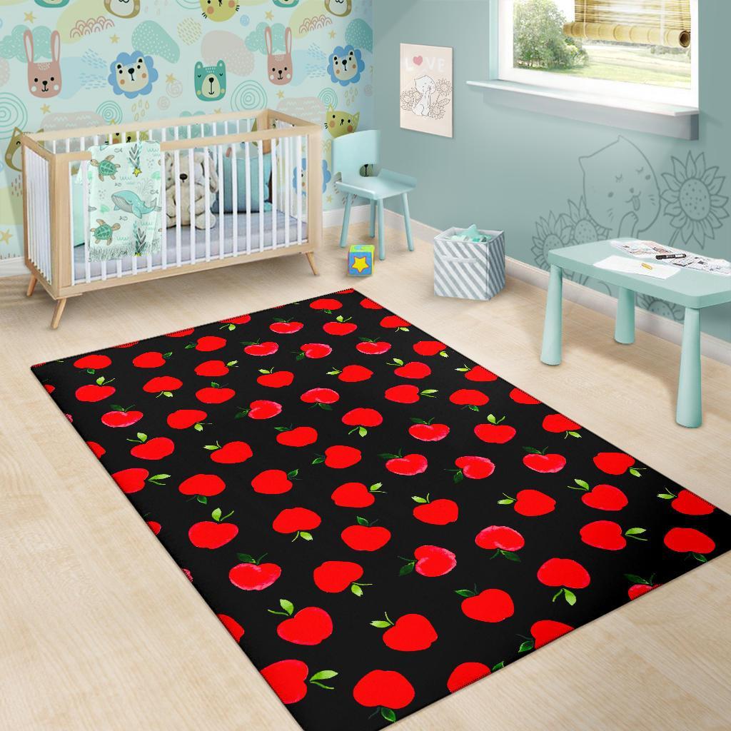 Apple Red Pattern Print Floor Mat-grizzshop