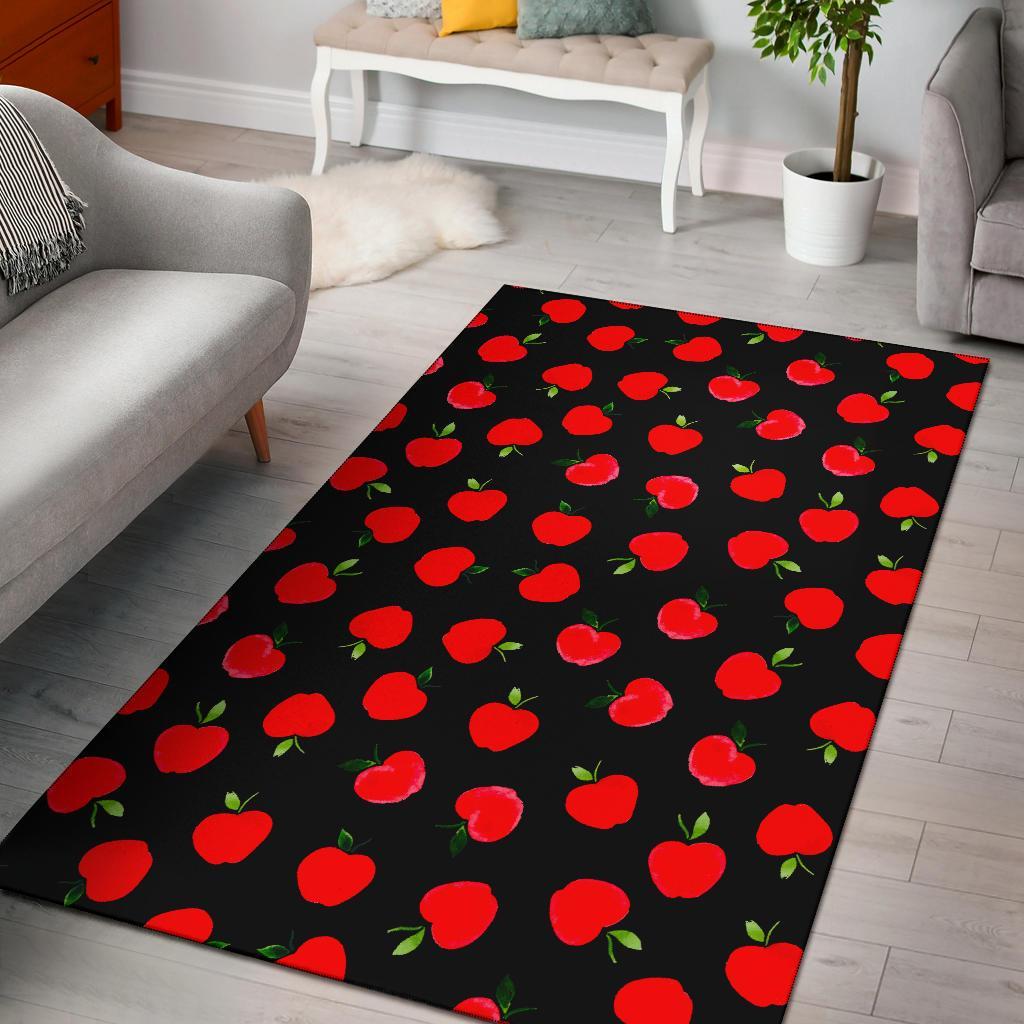 Apple Red Pattern Print Floor Mat-grizzshop