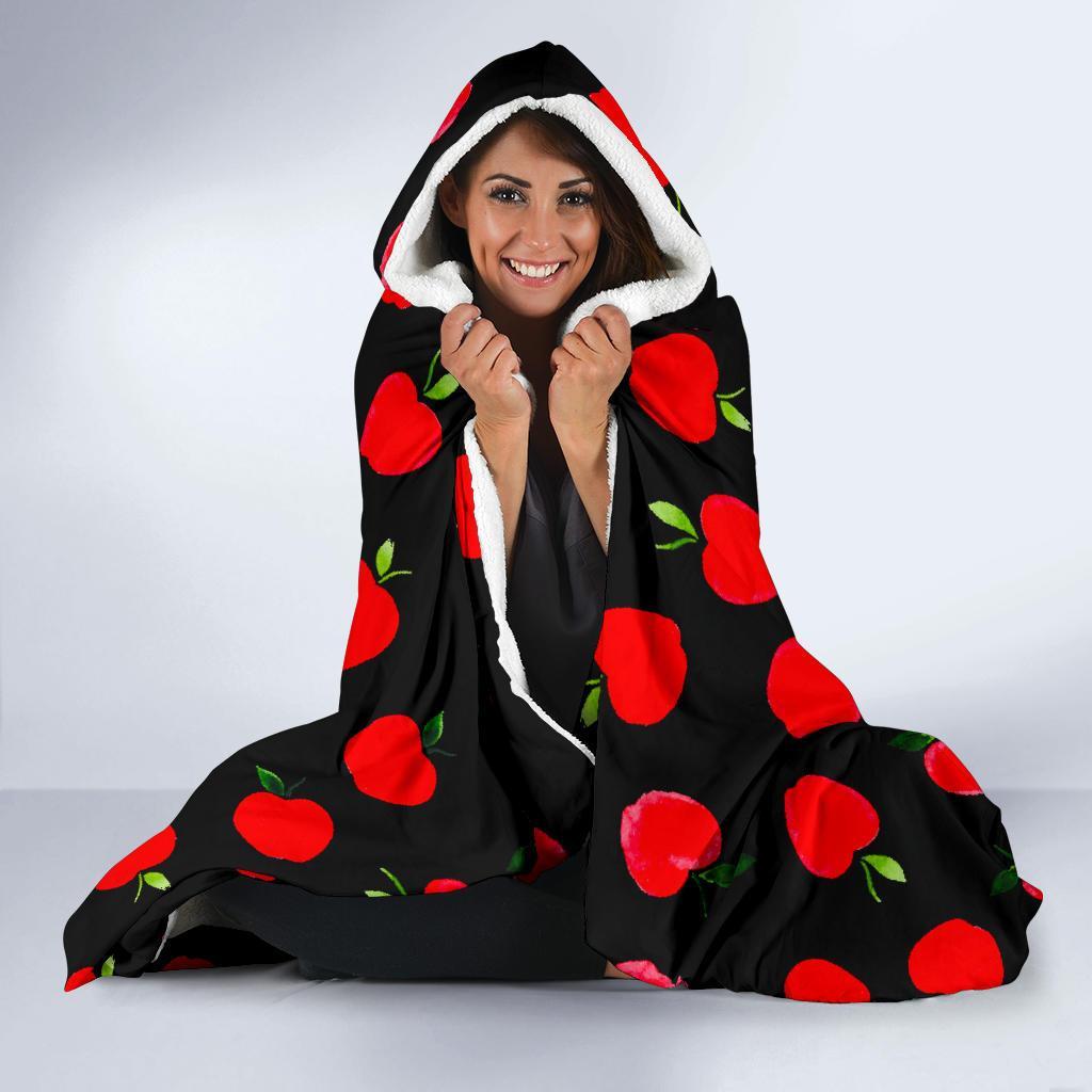 Apple Red Pattern Print Hooded Blanket-grizzshop