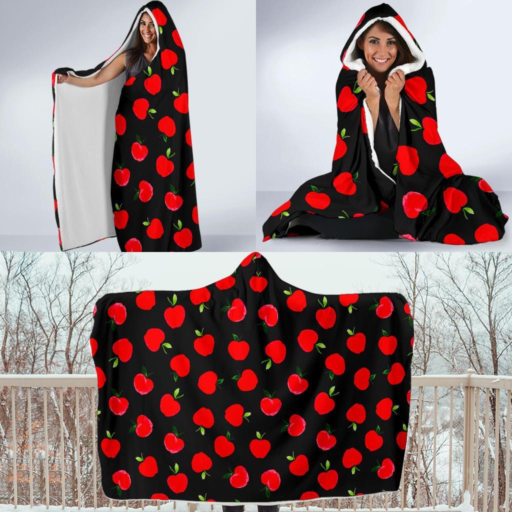 Apple Red Pattern Print Hooded Blanket-grizzshop