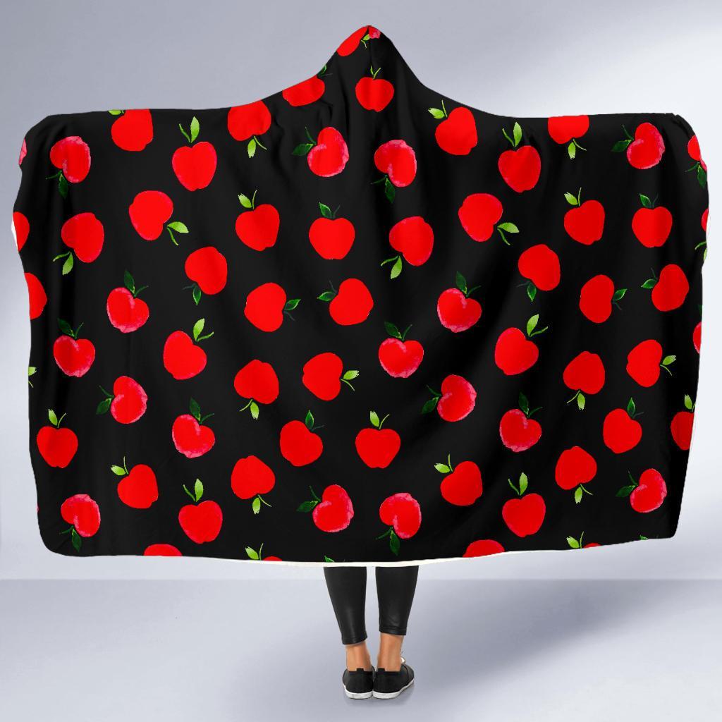 Apple Red Pattern Print Hooded Blanket-grizzshop