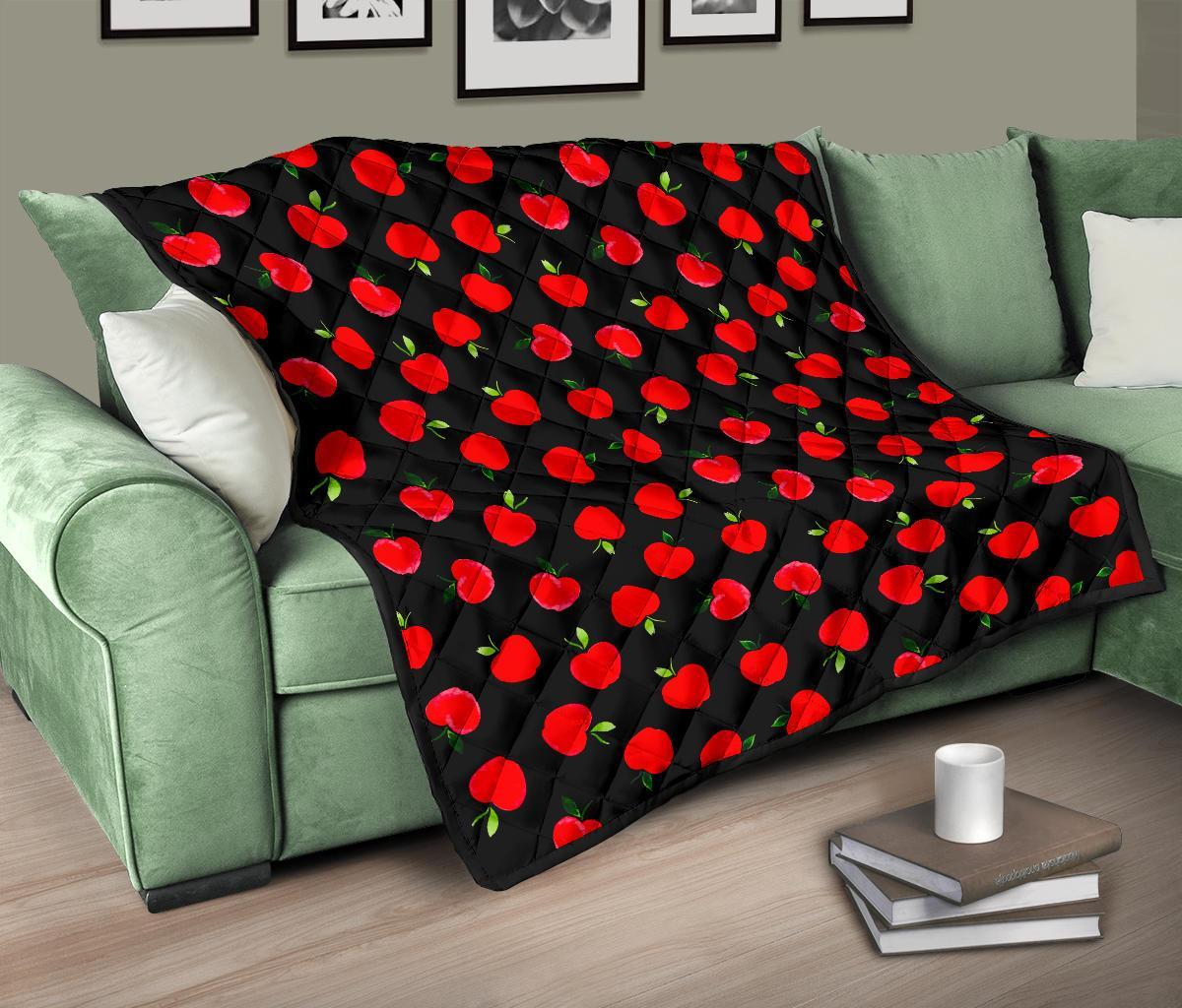 Apple Red Pattern Print Quilt-grizzshop