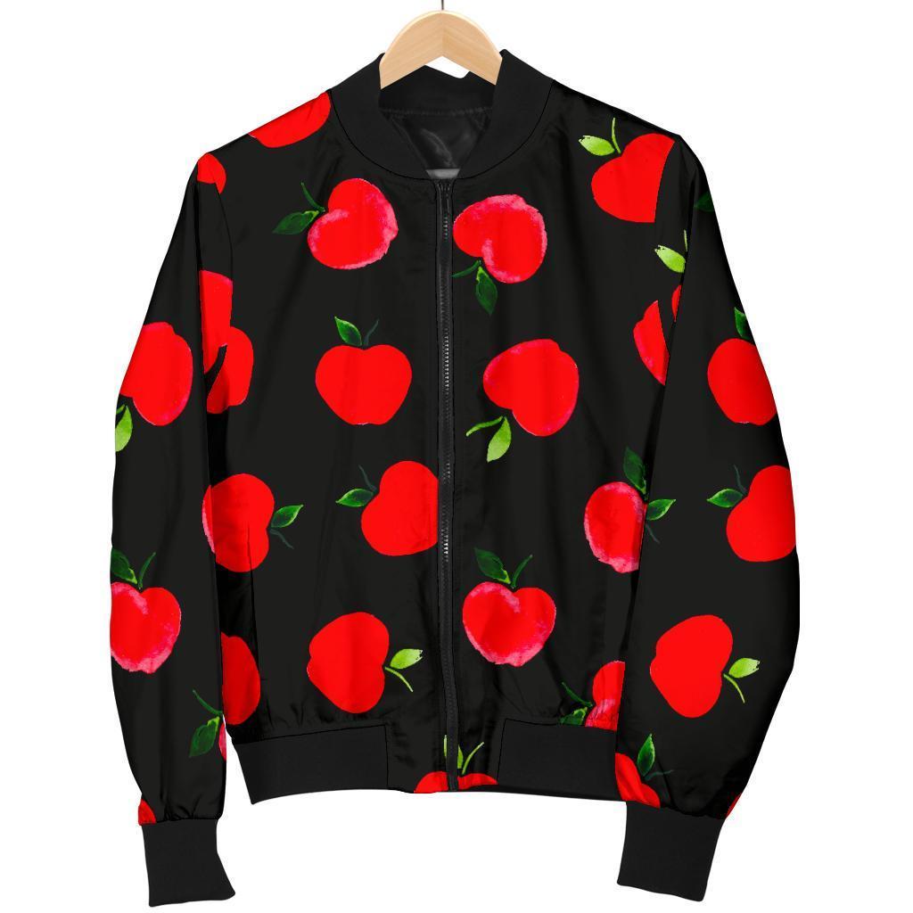 Apple Red Pattern Print Women Casual Bomber Jacket-grizzshop