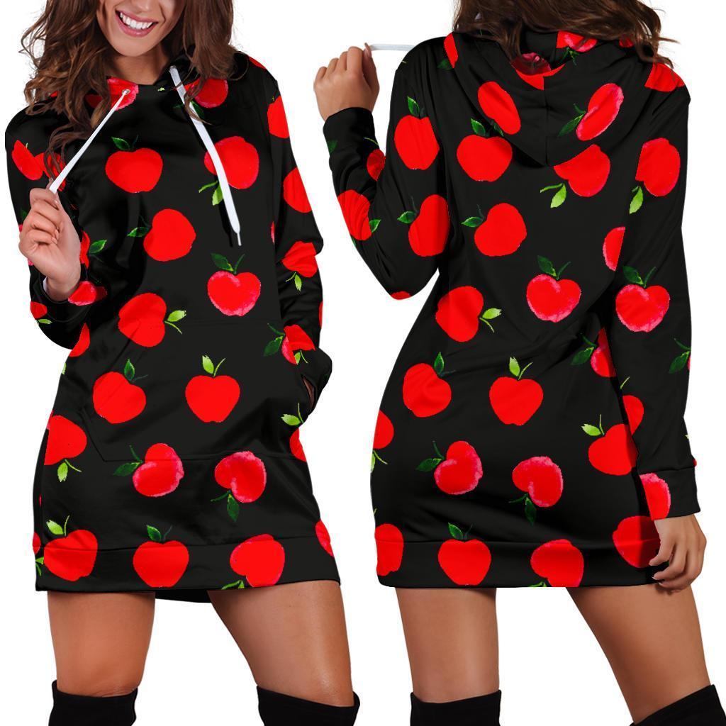 Apple Red Pattern Print Women Hoodie Dress-grizzshop