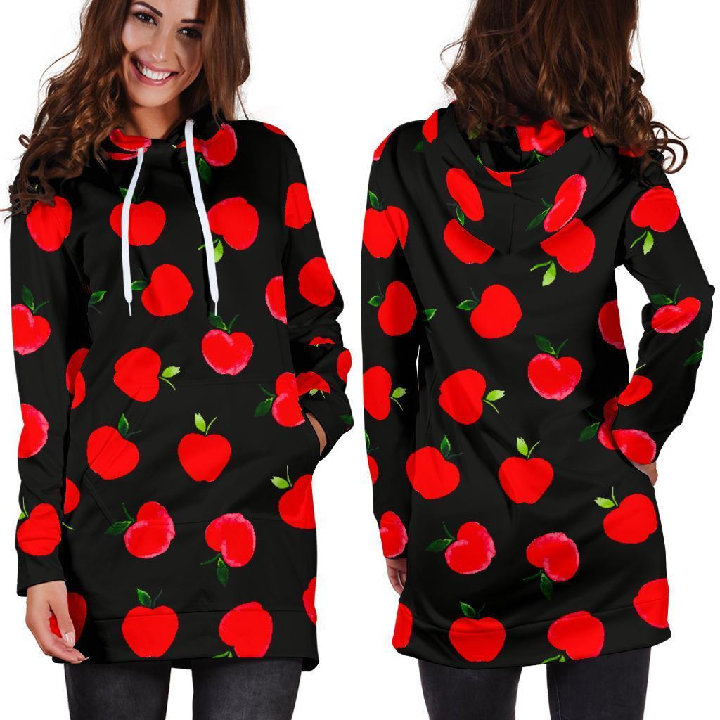 Apple Red Pattern Print Women Hoodie Dress-grizzshop