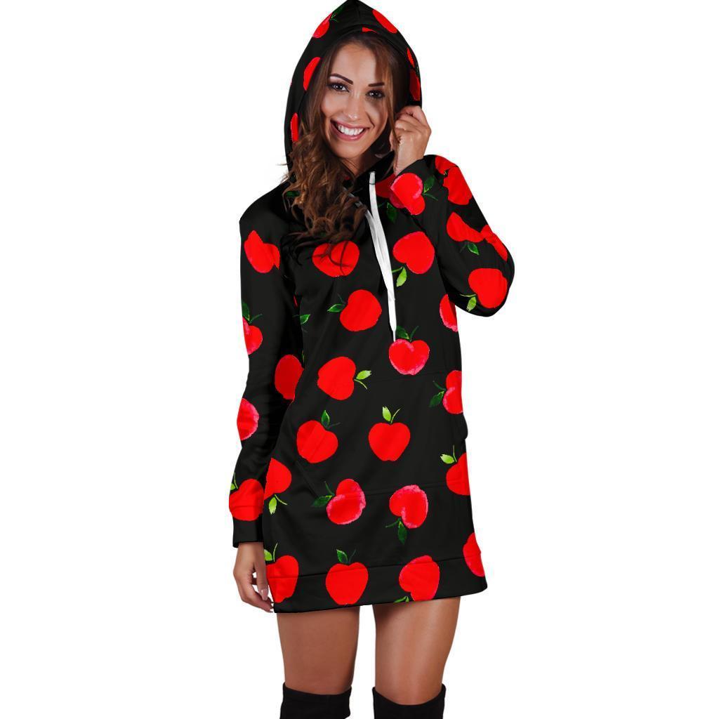 Apple Red Pattern Print Women Hoodie Dress-grizzshop