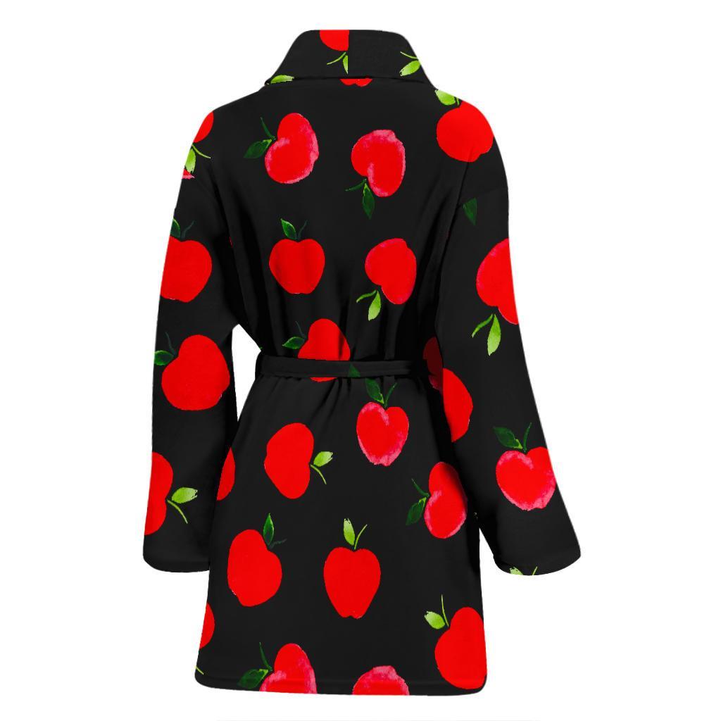 Apple Red Pattern Print Women Long Robe-grizzshop