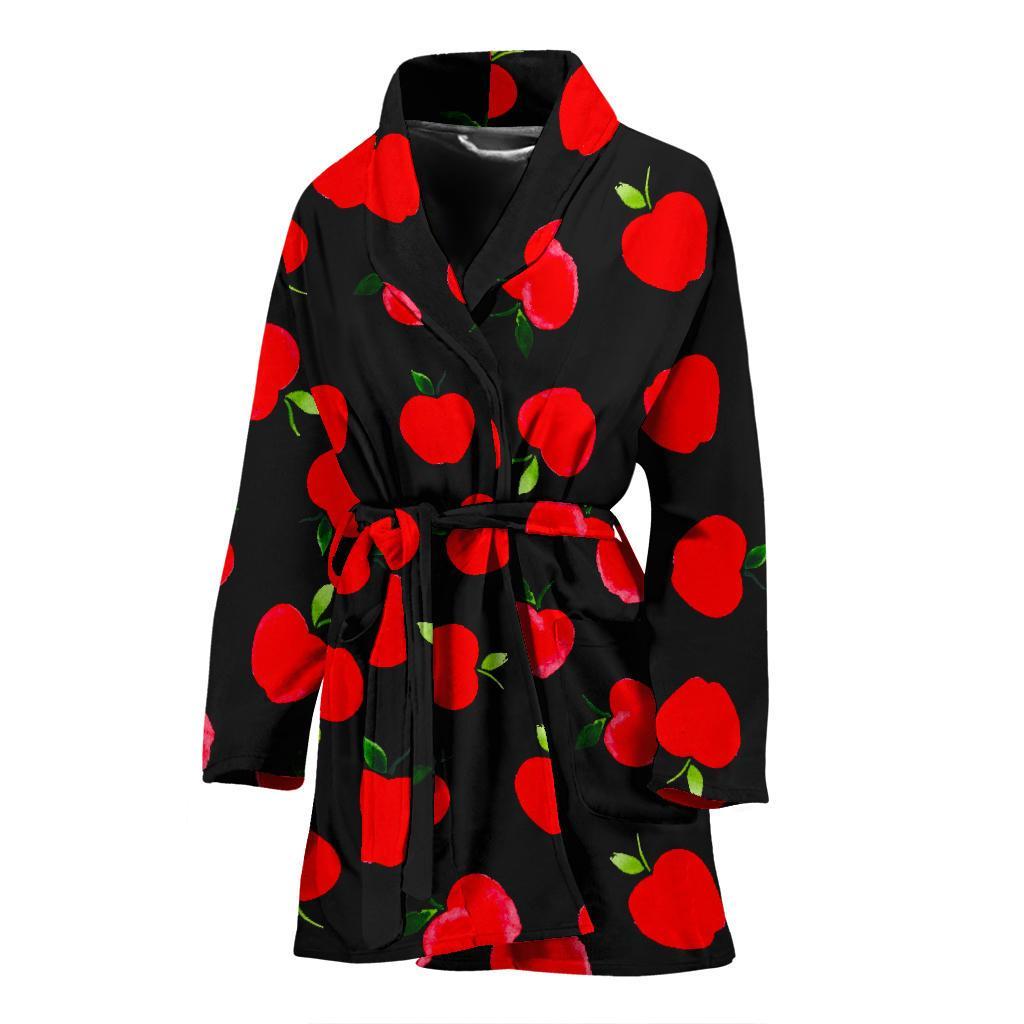 Apple Red Pattern Print Women Long Robe-grizzshop