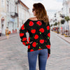 Apple Red Pattern Print Women Off Shoulder Sweatshirt-grizzshop