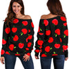 Apple Red Pattern Print Women Off Shoulder Sweatshirt-grizzshop
