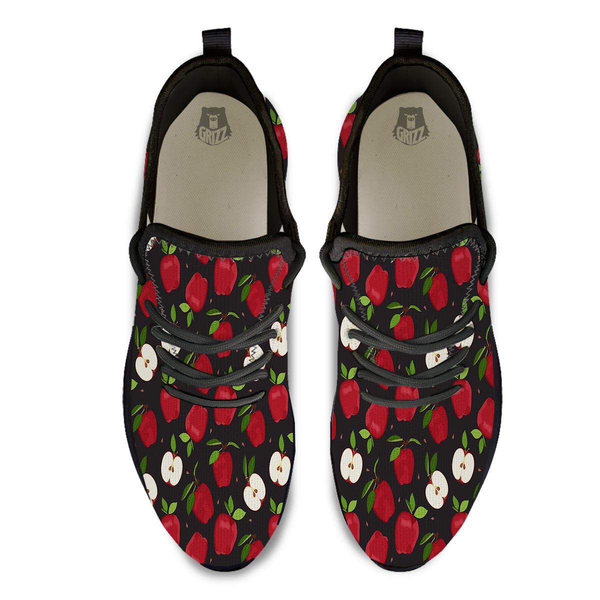 Apple Red Print Pattern Black Athletic Shoes-grizzshop