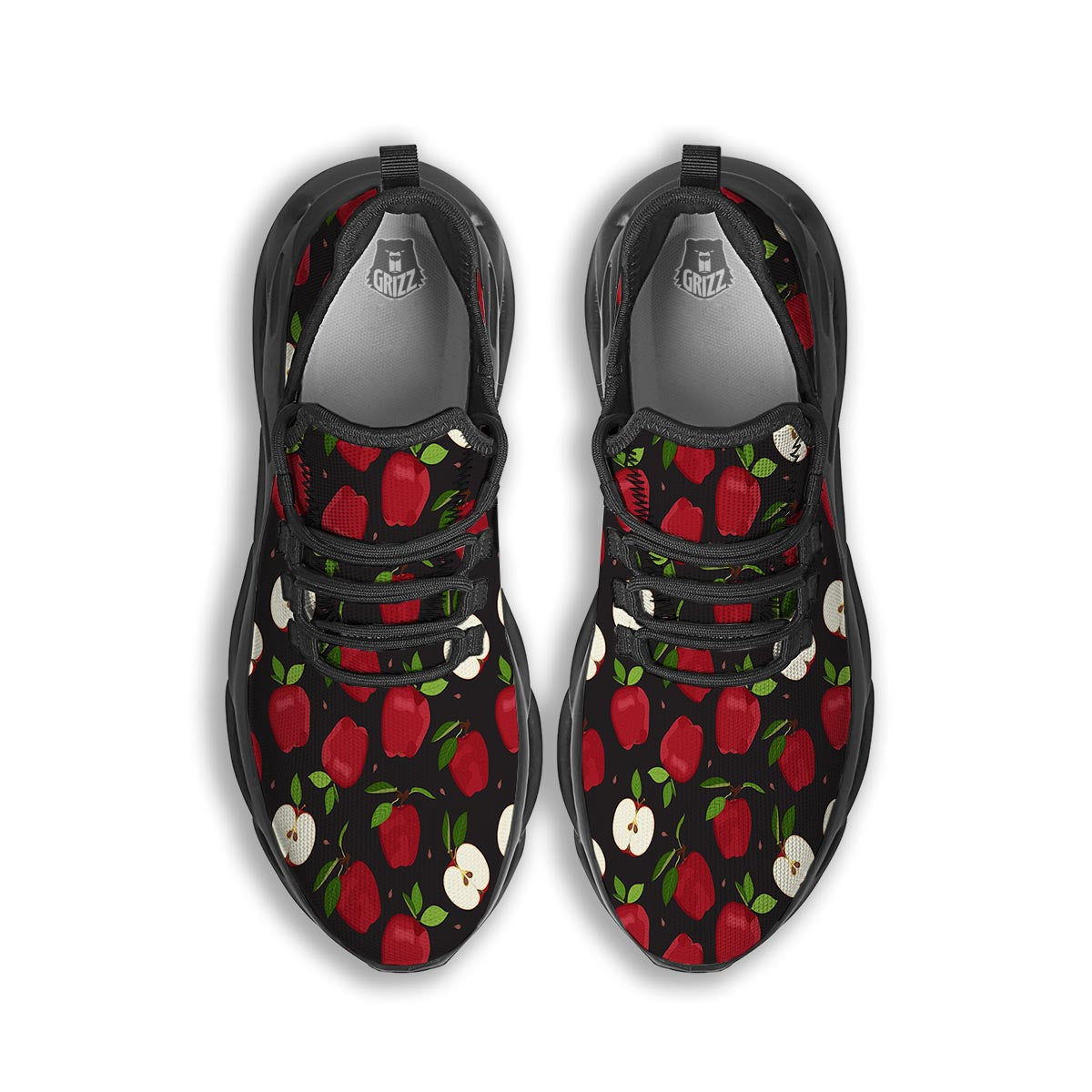 Apple Red Print Pattern Black Running Shoes-grizzshop