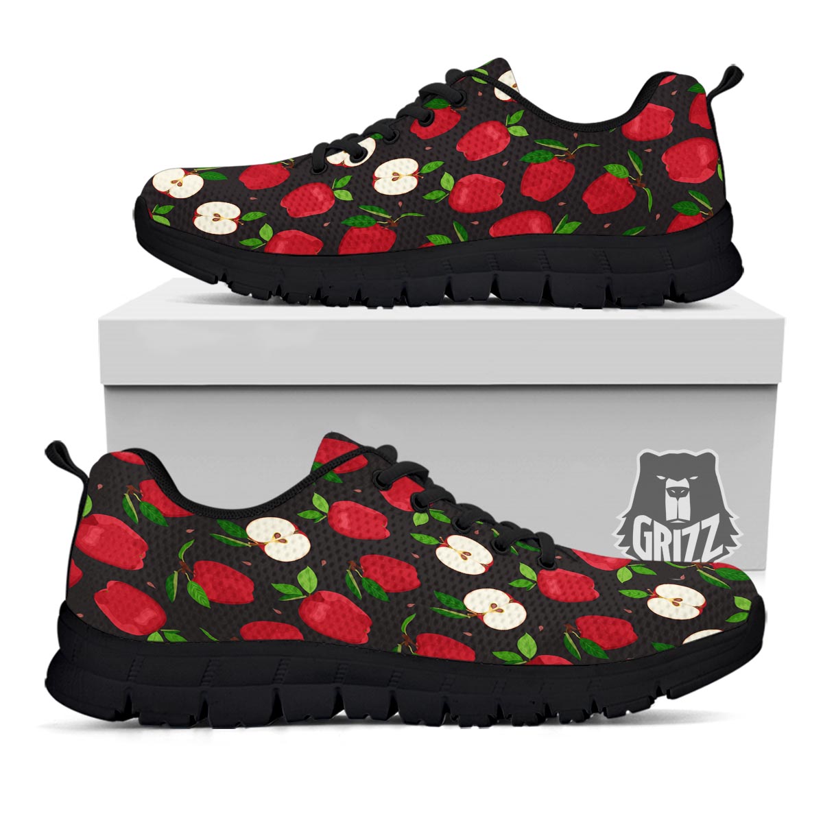 Apple Red Print Pattern Black Sneaker-grizzshop