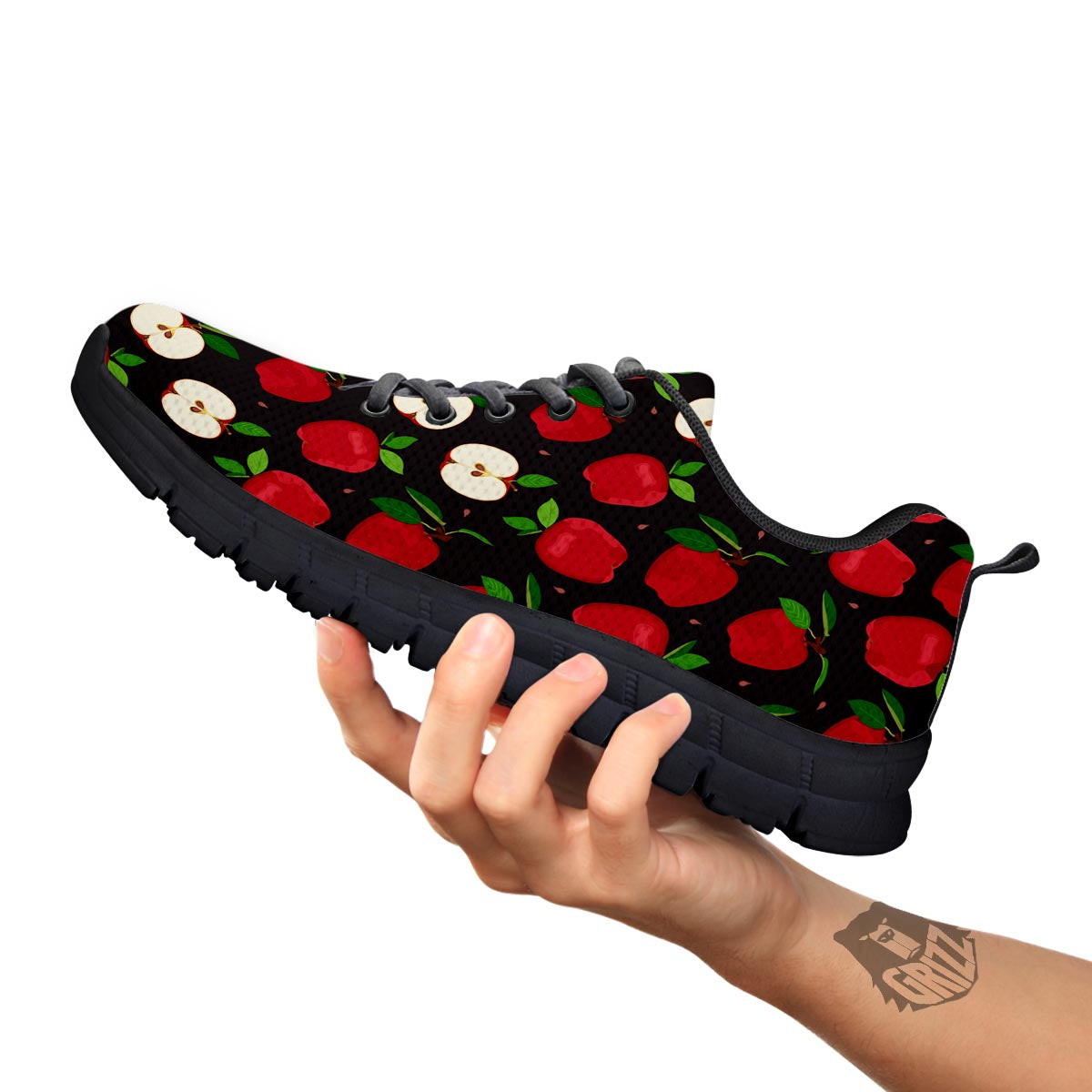 Apple Red Print Pattern Black Sneaker-grizzshop