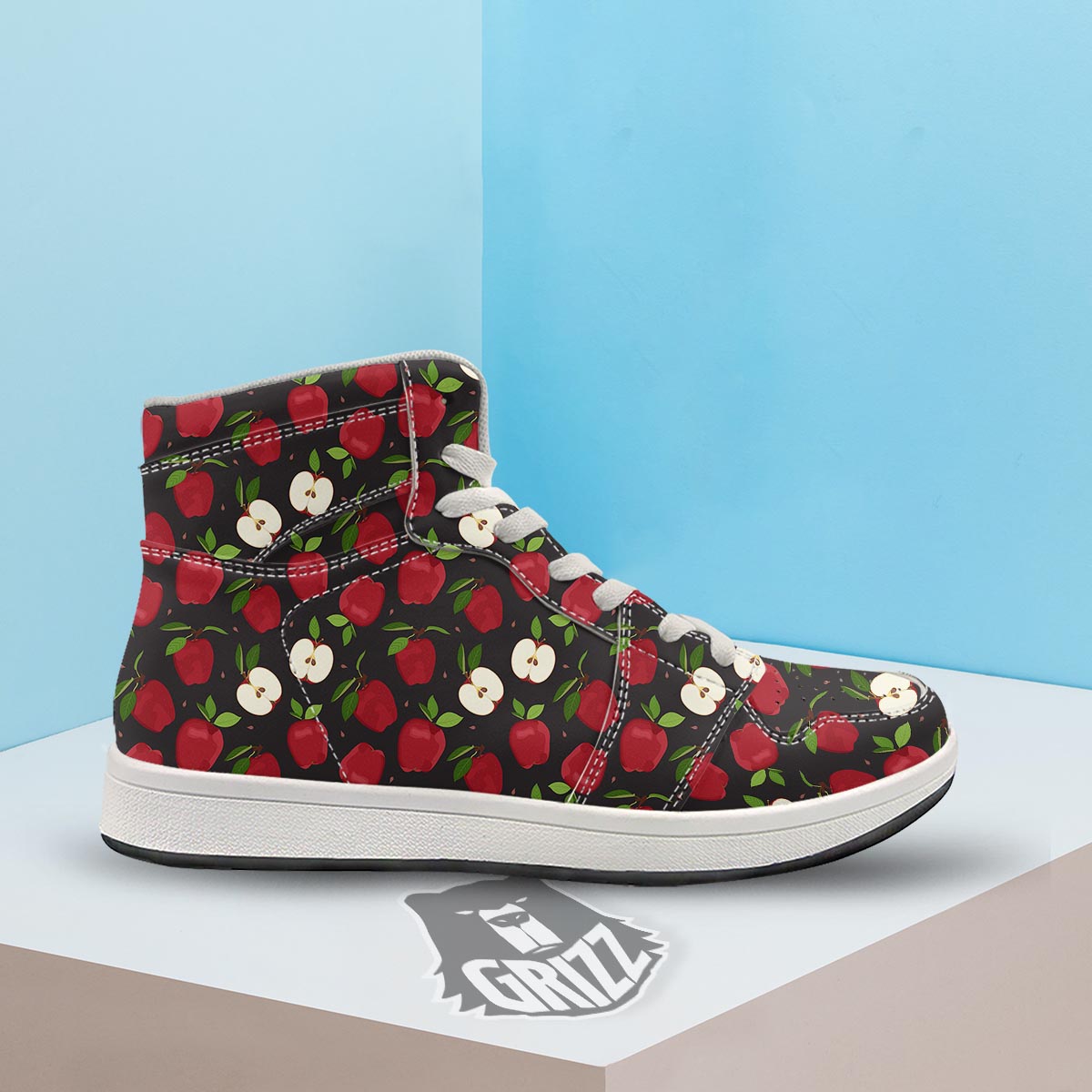 Apple Red Print Pattern High Top Sneakers-grizzshop