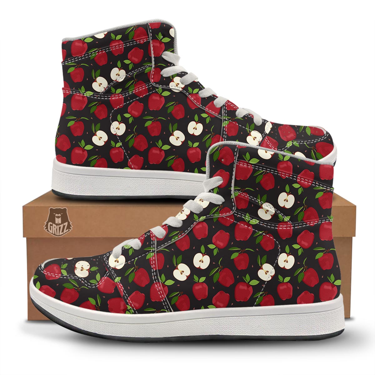 Apple Red Print Pattern High Top Sneakers-grizzshop