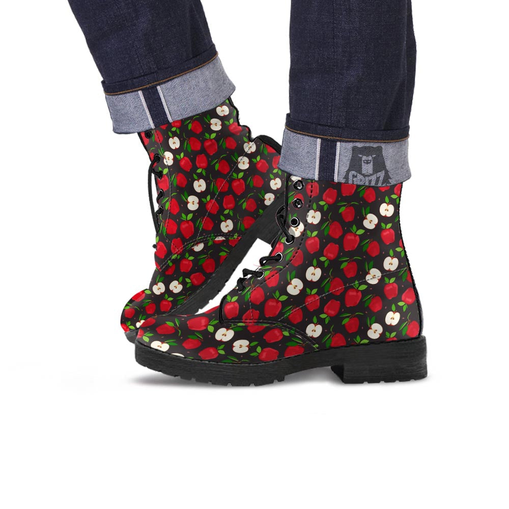 Apple Red Print Pattern Leather Boots-grizzshop