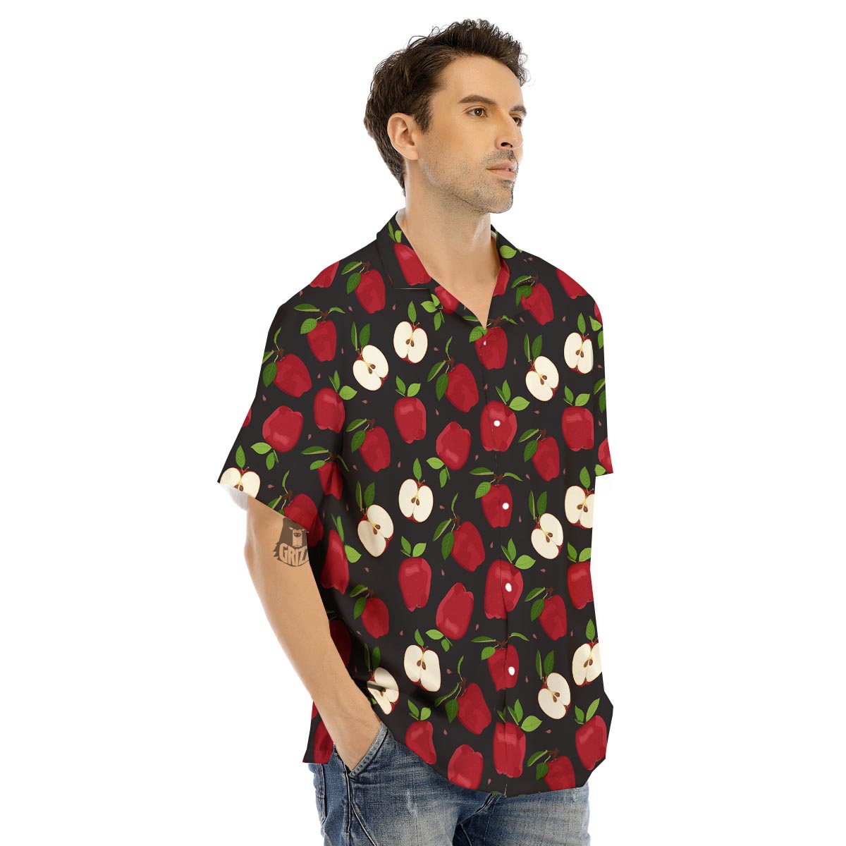 Apple Red Print Pattern Men's Hawaiian Shirt-grizzshop
