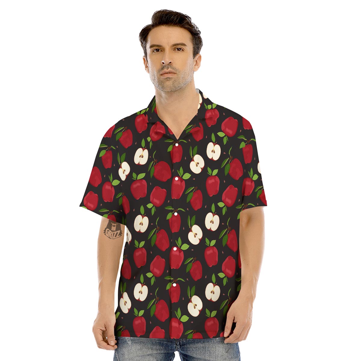 Apple Red Print Pattern Men's Hawaiian Shirt-grizzshop