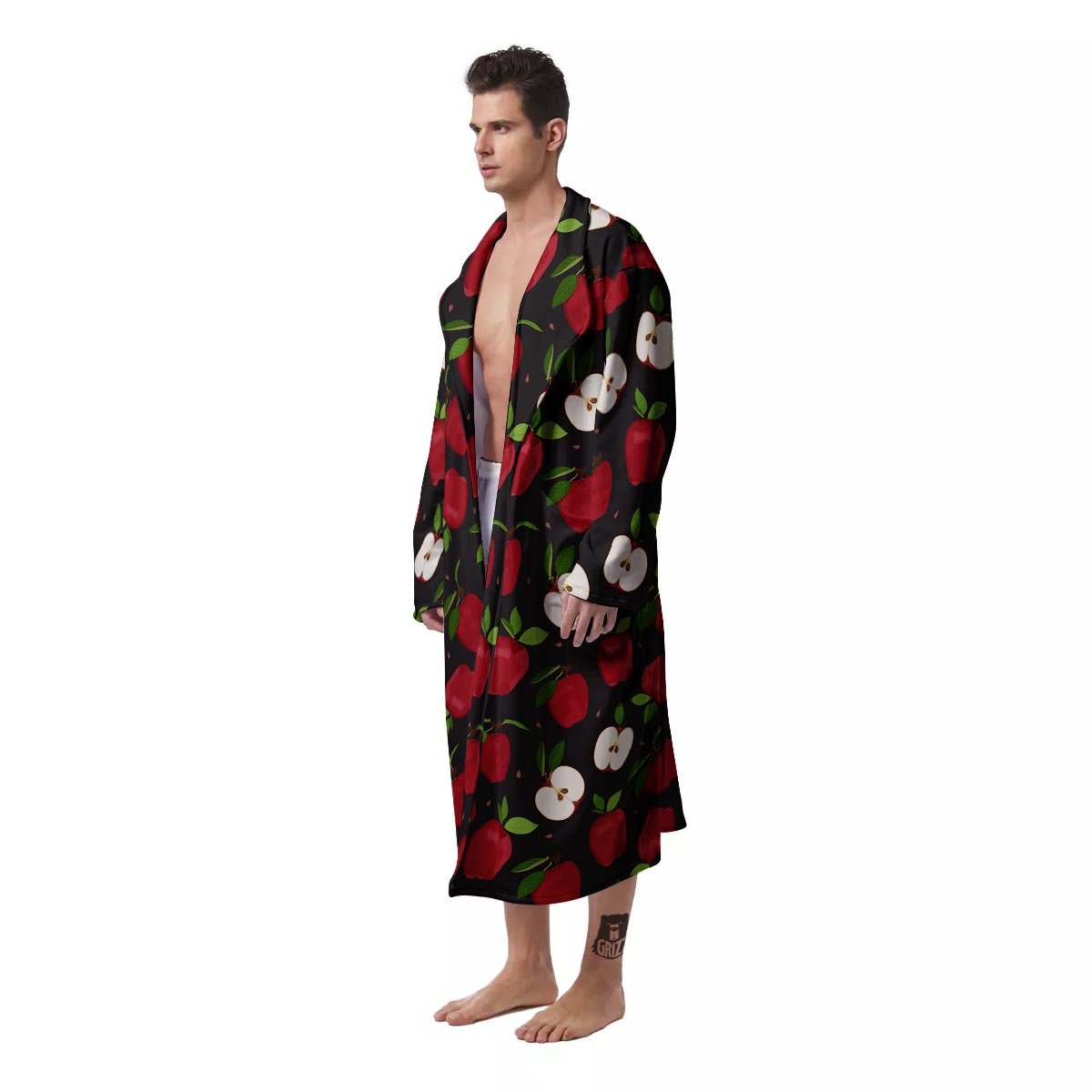 Apple Red Print Pattern Men's Robe-grizzshop