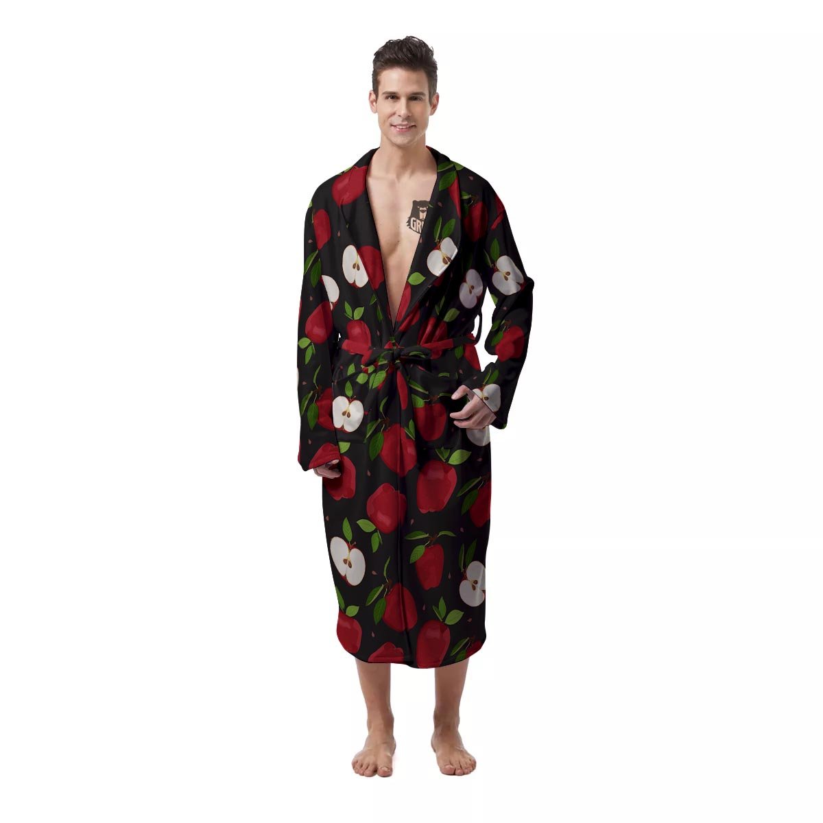 Apple Red Print Pattern Men's Robe-grizzshop
