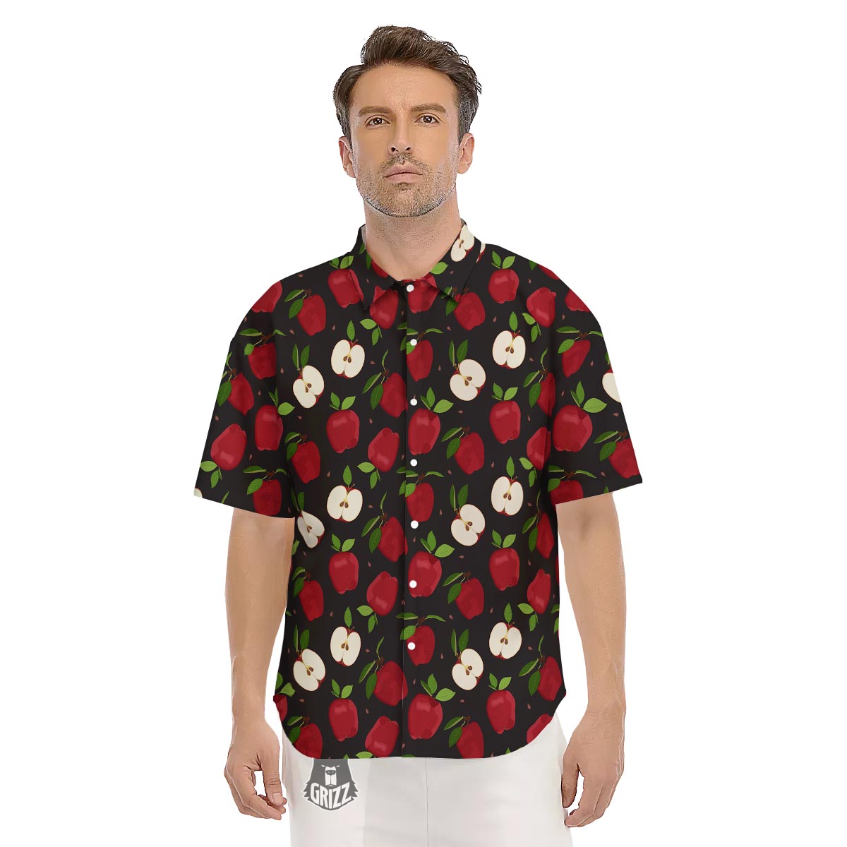 Apple Red Print Pattern Men's Short Sleeve Shirts-grizzshop