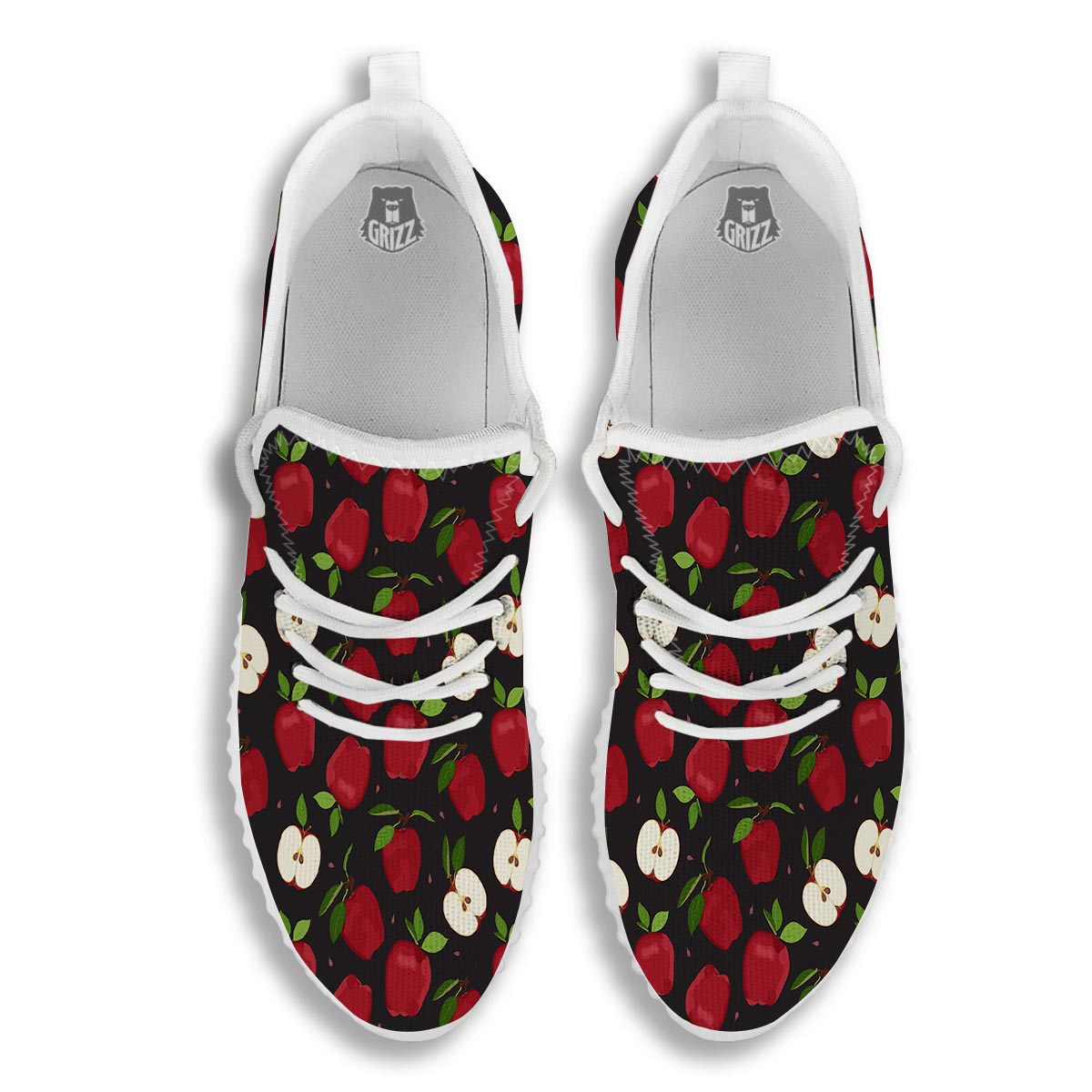 Apple Red Print Pattern White Walking Shoes-grizzshop