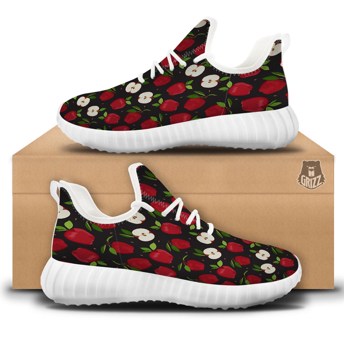 Apple Red Print Pattern White Walking Shoes-grizzshop