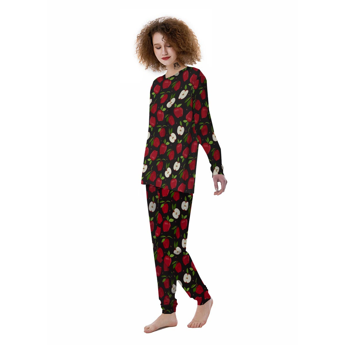 Apple Red Print Pattern Women's Pajamas-grizzshop