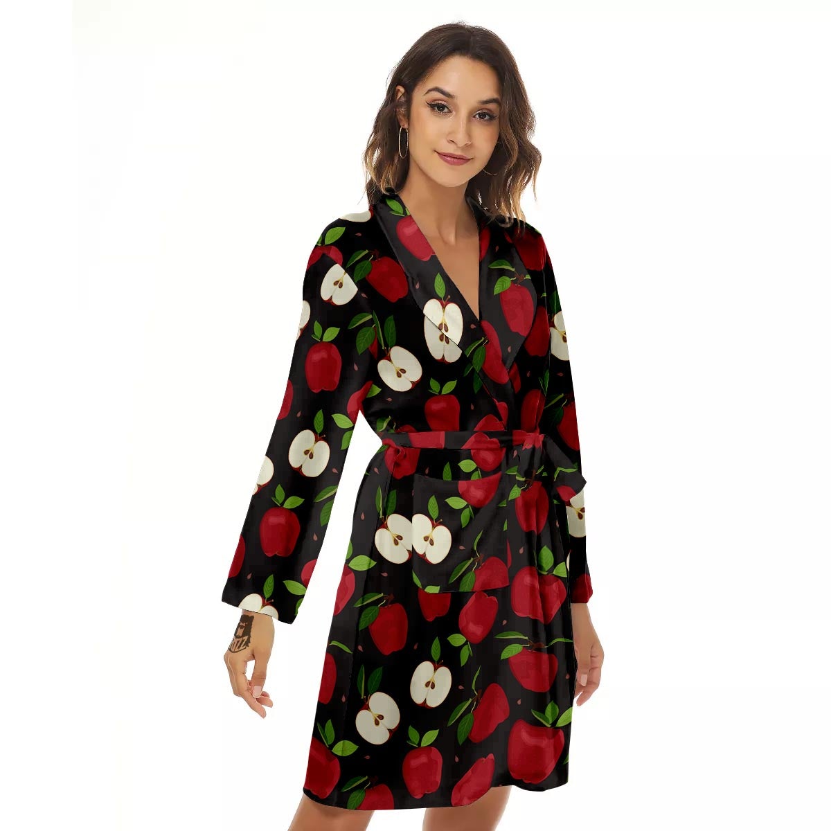 Apple Red Print Pattern Women's Robe-grizzshop