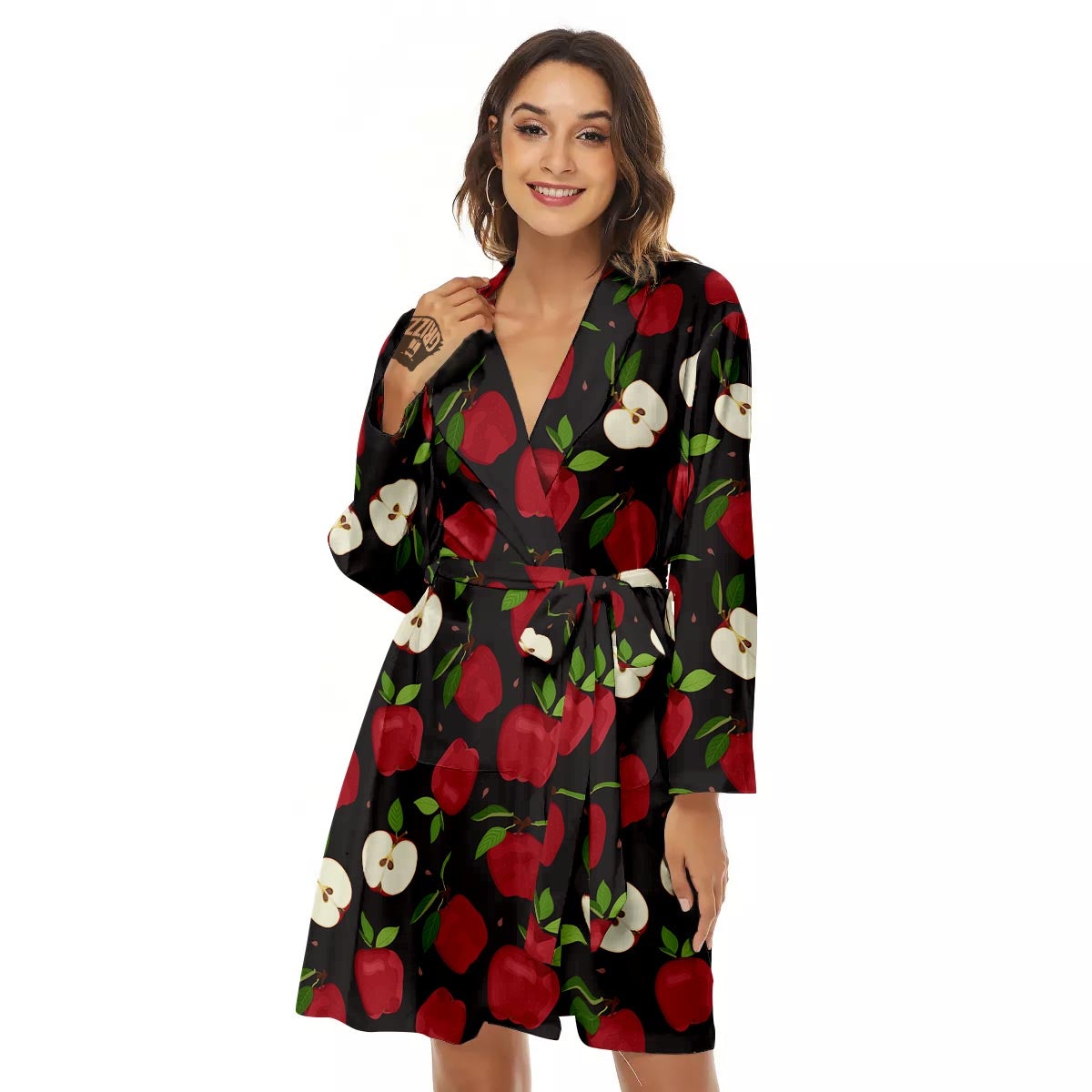 Apple Red Print Pattern Women's Robe-grizzshop