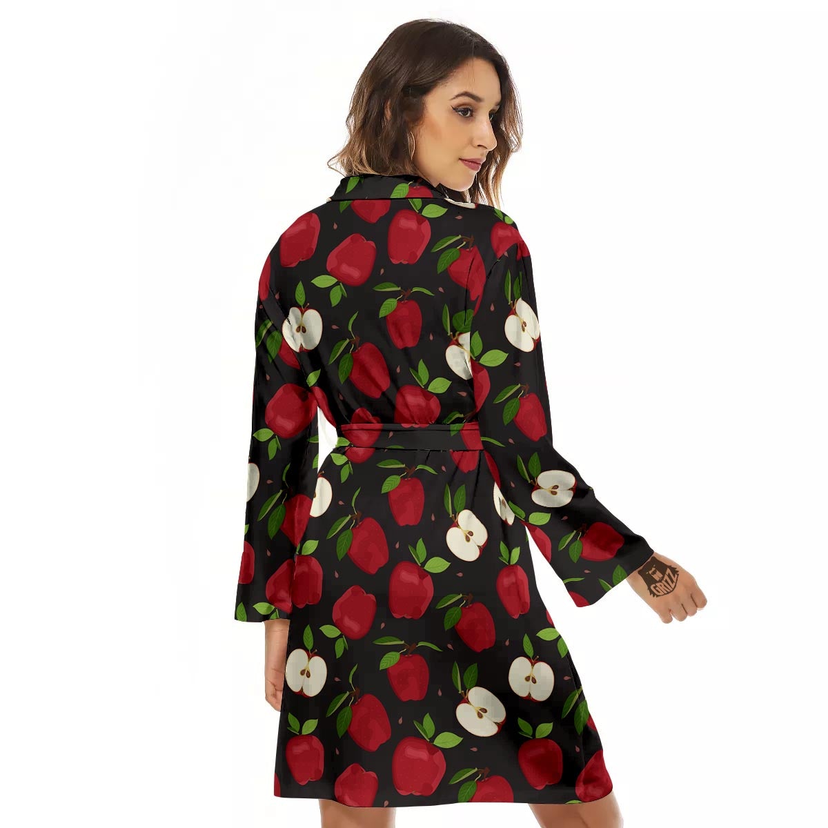 Apple Red Print Pattern Women's Robe-grizzshop