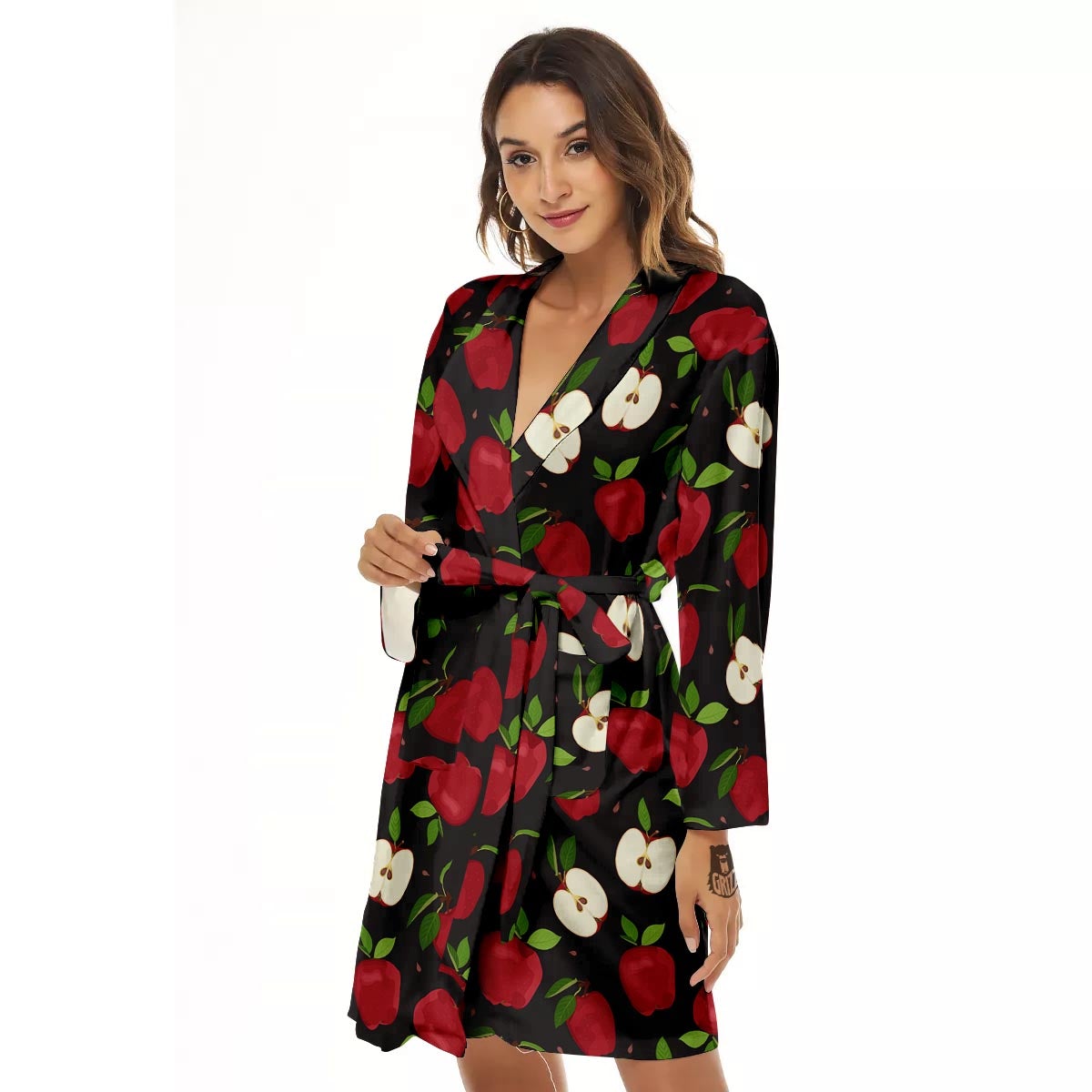Apple Red Print Pattern Women's Robe-grizzshop