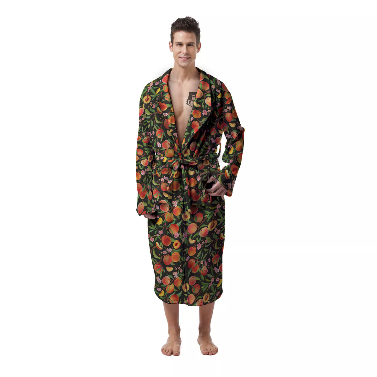Apricot Print Pattern Men's Robe-grizzshop