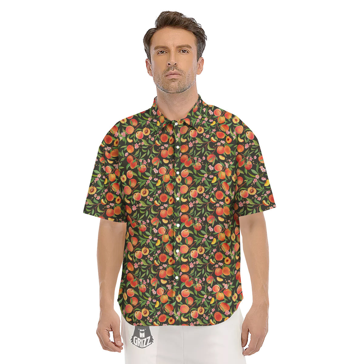 Apricot Print Pattern Men's Short Sleeve Shirts-grizzshop