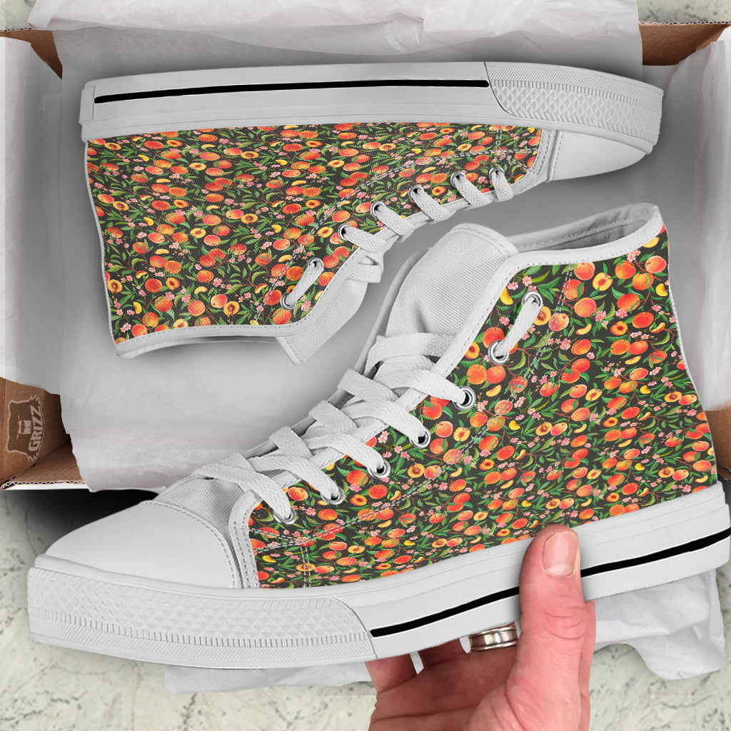 Apricot Print Pattern White High Top Shoes-grizzshop