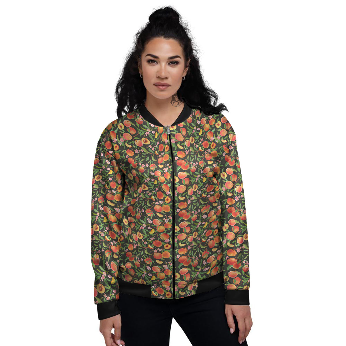 Apricot Print Pattern Women's Bomber Jacket-grizzshop