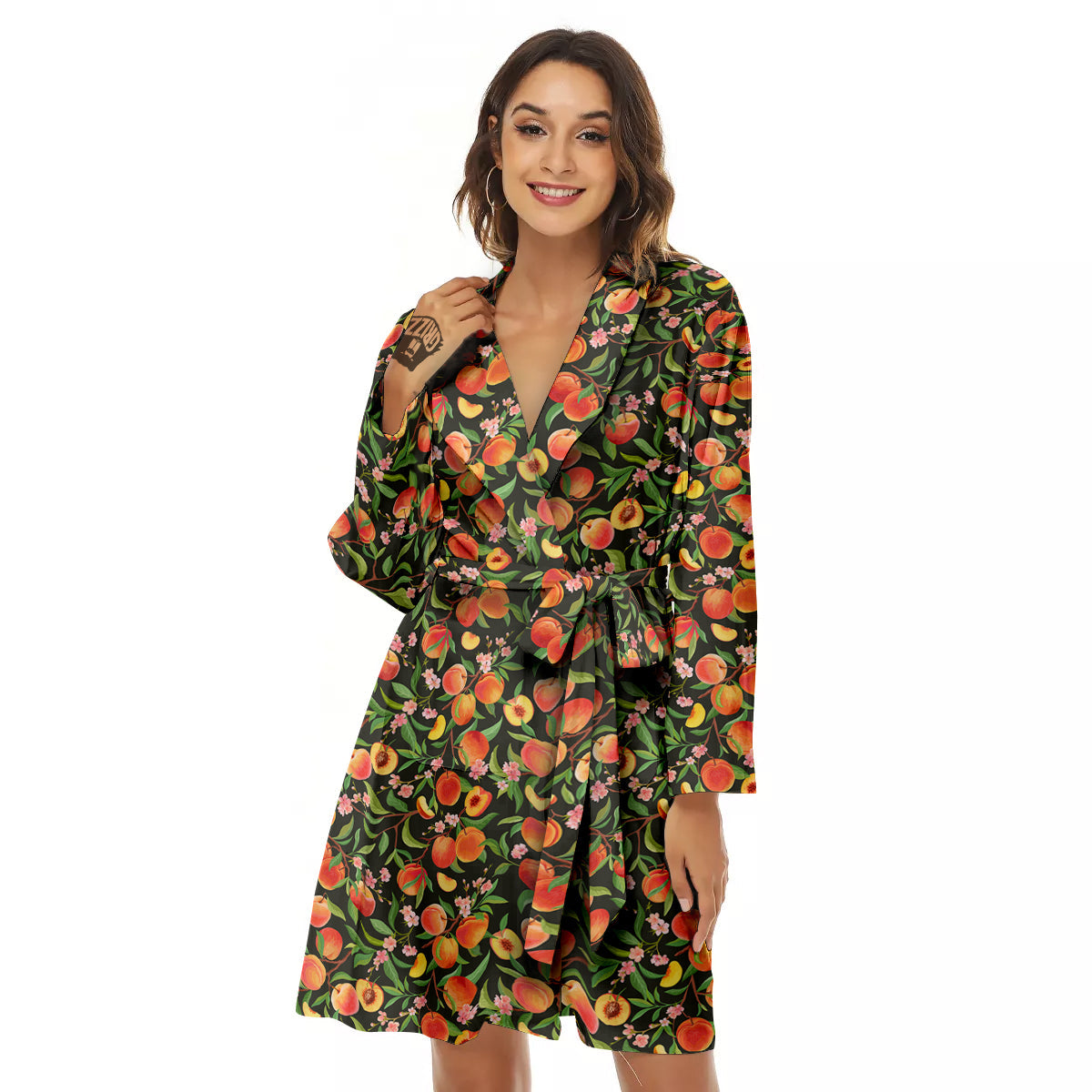 Apricot Print Pattern Women's Robe-grizzshop