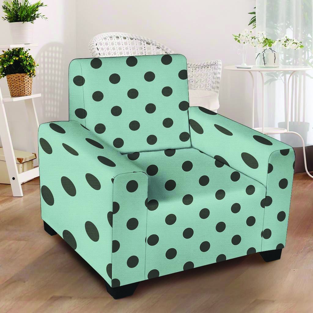 Aqua And Black Polka Dot Armchair Cover-grizzshop